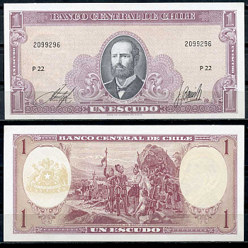Чили 1 эскудо ND (1964) Артуро Прат, основание Сантьяго-де-Чили Pick 136 (2-1)  бумага  UNC (пресс) 447-108-1