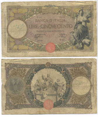 Италия 500 лир 1940 Pick 51d бумага 8595-49-2-2