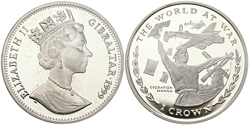 Гибралтар 1 крона 1999 II мировая война, Операция «Манна» KM 845a серебро  PROOF  1091-3-21