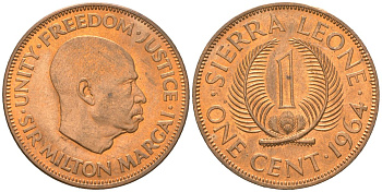 Сьерра-Леоне 1 цент 1964 KM 17 бронза aUNC 4121-1027