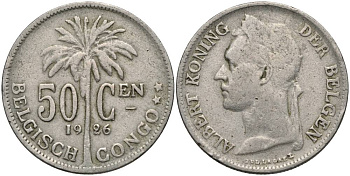 Бельгийское Конго 50 сантимов 1926 пальма KM 22 медно-никель 27-1137