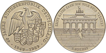 ФРГ МЕДАЛЬ 1989 СЕРИЯ 40 ЛЕТ ФРГ (1949-1989), 9 НОЯБРЯ 1989 ПАДЕНИЕ БЕРЛИНСКОЙ СТЕНЫ, НАРОДНОЕ ЕДИНСТВО, ДИАМЕТР 40 ММ. медно-никель UNC 4527-612