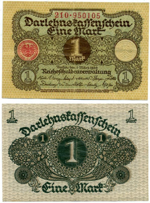 ГЕРМАНИЯ 1 МАРКА 1920 1 МАРТА 1920, ВЕЙМАРСКАЯ РЕСПУБЛИКА Pick 58 бумага 7548-37-1
