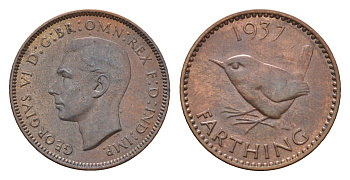 Великобритания 1 фартинг 1937 Георг VI (1936-1952) KM 843, Spink 4116 бронза aUNC 4697-849