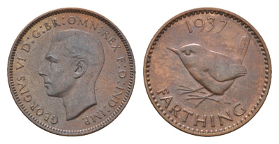 Великобритания 1 фартинг 1937 Георг VI (1936-1952) KM 843, Spink 4116 бронза aUNC 4697-849