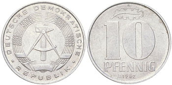 ГДР 10 пфеннигов 1967 A KM 10 алюминий 4613-953