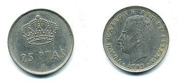 Испания 25 песет 1983 Хуан Карлос I (1975-2014) KM 824 медно-никель 51-5732