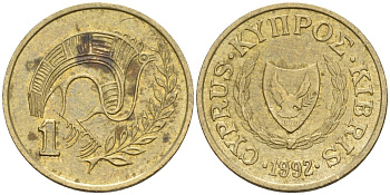 Кипр 1 цент 1992 KM 53.3 никель латунь 4174-1137