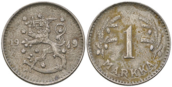 Финляндия 1 марка 1949 H KM 30b железо 4173-951