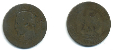 ФРАНЦИЯ 10 САНТИМОВ 1856 BB, НАПОЛЕОН III (1852-1870) KM 771.3, LA FRANC 133.34 бронза 37-333