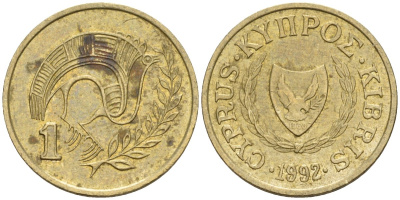 Кипр 1 цент 1992 KM 53.3 никель латунь 4174-1137