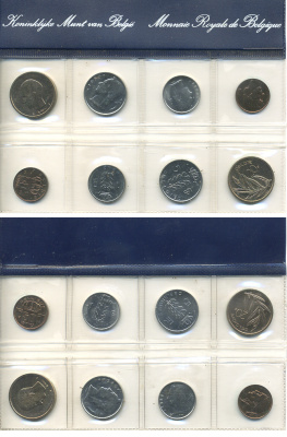 Бельгия набор из 8 монет 1980 Belgie-Belgique, в запайке KM SS 16 UNC 7-4-1-15