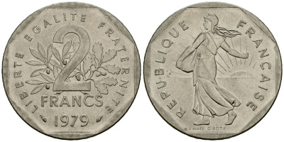 Франция 2 франка 1979 сеятель KM 942.1, Le Franc 272.3 никель 4120-1045