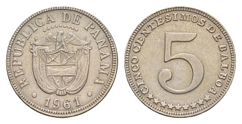 Панама 5 сентесимо 1961 тираж 1.000.000 экземпляров KM 23.1 медно-никель aUNC 4643-1265