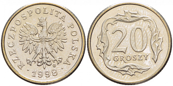 Польша 20 грошей 1998 MW KM 280, Parchimowicz 705f медно-никель UNC 4516-1228