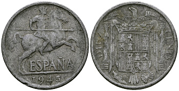 Испания 10 сентимо 1945 рыцарь на коне KM 766 алюминий 4577-413