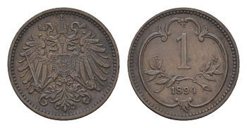 Австрия 1 геллер 1894 Франц Иосиф I (1848-1916) KM 2800 бронза 4623-1058