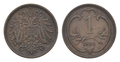 Австрия 1 геллер 1894 Франц Иосиф I (1848-1916) KM 2800 бронза 4623-1058