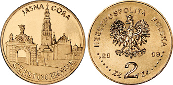 Польша 2 злотых 2009 MW, серия города Польши, Ченстохова, Ясна гора (Czestochowa, Jasna Gora) KM 709 нордик UNC 4676-535