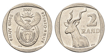 ЮАР 2 ранда 2007 KM 345 медь плакированная медно-никелем 4698-914