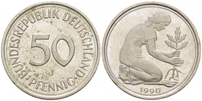 ФРГ 50 ПФЕННИГОВ 1990 J KM 109.2 медно-никель 26-657
