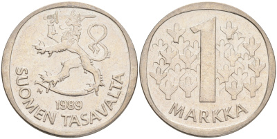 ФИНЛЯНДИЯ 1 МАРКА 1989 M KM 49а медно-никель 4556-831