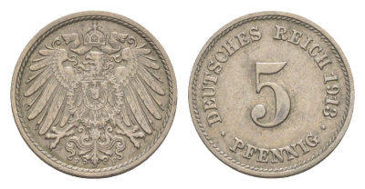 Германия 5 пфеннигов 1913 F, Вильгельм II (1888-1918) KM 11, J. 12 медно-никель 4640-147