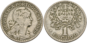 ПОРТУГАЛИЯ 1 ЭСКУДО 1929 ГОЛОВА СВОБОДЫ ВПРАВО KM 578 медно-никель 4563-1017