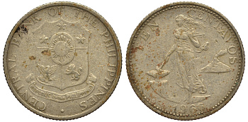 ФИЛИППИНЫ 10 СЕНТИМО 1966 KM 188 медь цинк никель VG 4181-316