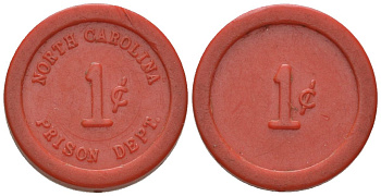 США, тюремное управление Северной Каролины тюремный жетон в 1 цент ND (1930-1970) TC?302197, Zara?NC-7, BHJD?NC-NCP-TB-001 пластик 4151-646