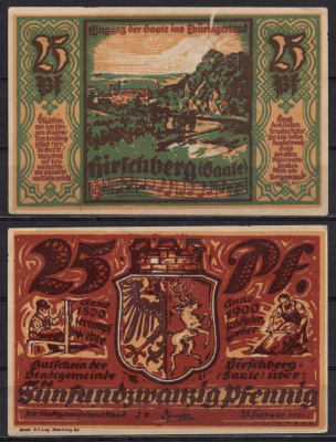 Германия, Хиршберг 25 пфеннигов 1921 Нотгельд бумага 7555-43-1-1