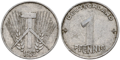 ГДР 1 пфенниг 1952 A KM 5 алюминий 192-1016