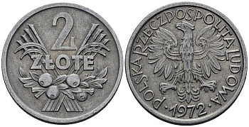 ПОЛЬША 2 ЗЛОТЫХ 1972 MW KM 46 алюминий 117-612