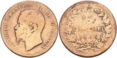 Италия 10 чентезимо 1866 М, Виктор Эммануил II (1861-1878) KM 11.1 медь    4140-1213