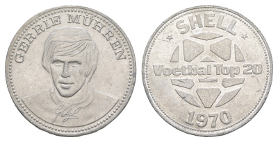 Нидерланды жетон Shell - Чемпионат мира по футболу 1970 года - сборная Голландии - Герри Мюрен 1970 диаметр 30 мм, вес 3,3 гр алюминий 4175-647
