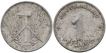 ГДР 1 пфенниг 1952 E KM 5 алюминий 201-315