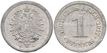 Германия 1 пфенниг 1917 A KM 24, J. 300, Weege 2 алюминий 4151-1231