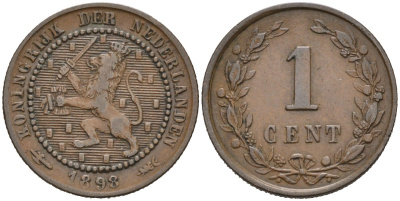 Нидерланды 1 цент 1898 Вильгельмина (1890-1948) KM 107 бронза 4576-629