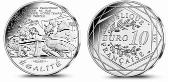 Франция 10 евро 2015 серия Астерикс и свобода, Жизнестатистикс (Abraracourcix), Какофоникс (Assurancetourix) И Ортопедикс (Orthopedix), в оригинальном буклете KM NEW серебро UNC 1-4-3-25