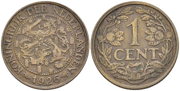 НИДЕРЛАНДЫ 1 ЦЕНТ 1926 ВИЛЬГЕЛЬМИНА I (1891-1948) KM 152 бронза 4532-733