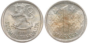 Финляндия 1 марка 1978 K KM 49а медно-никель UNC 259-431