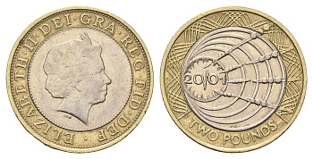 Великобритания 2 фунта 2001 Елизавета II (1952-2022), столетие трансатлантическому радио KM 1014, Spink 4572 (K11) биметалл 77-1131