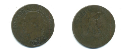 Франция 5 сантимов 1855 B, Наполеон III (1852-1870) KM 777.2, LE FRANC 116.19 бронза 37-341