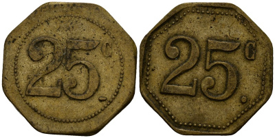 Франция 25 сантимов XIX-XX век ресторанный жетон латунь 4166-442