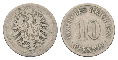 Германия 10 пфеннигов 1874 A, Вильгельм I (1871-1888) KM 4, J. 4 медно-никель 4636-439