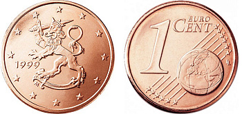Финляндия 1 евроцент 1999 KM 98 сталь плакированная медью UNC 650-1631