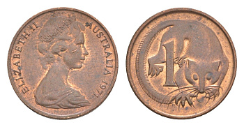 Австралия 1 цент 1970 Елизавета II (1952-2022), молодой портрет, опоссум KM 62 бронза UNC 4585-256