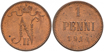 Россия для Финляндии 1 пенни 1914 Николай II (1894-1917) KM 13, Биткин 474 медь 4396-1368