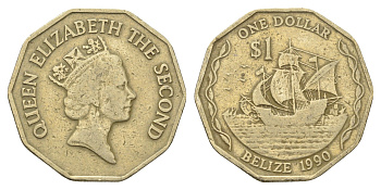 Белиз 1 доллар 1990 KM 99 никель латунь 4663-751