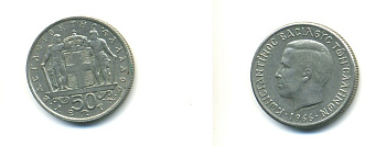 ГРЕЦИЯ 50 ЛЕПТА 1966 КОНСТАНТИН II (1964-1973) KM 88 медно-никель 80-751
